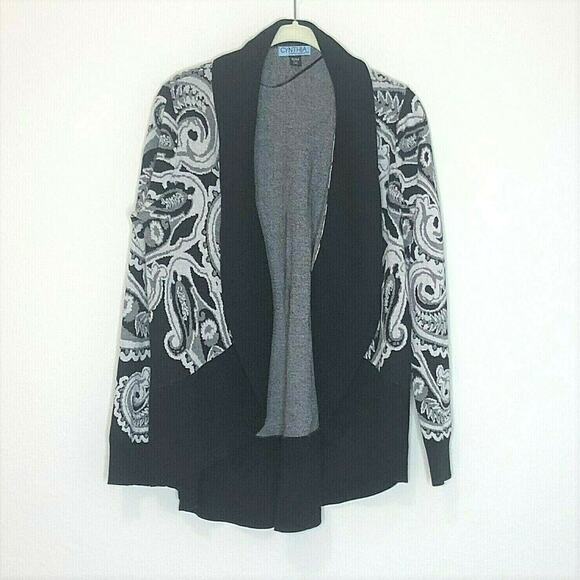 Cynthia Rowley Womens Cardigan Small Medium Open Front Black Gray White Cotton - Picture 1 of 6
